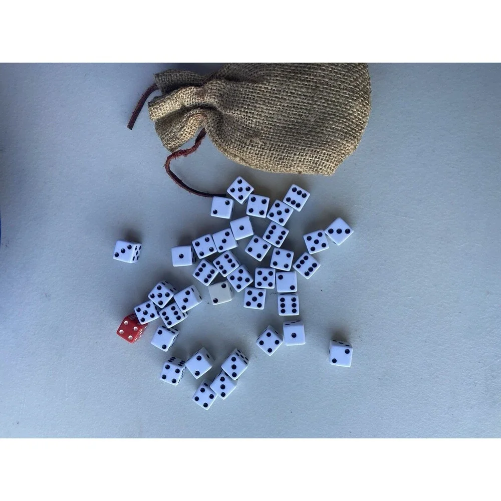 38 Mixed Gaming Dice with Burlap Tie Closure Carrying Bag